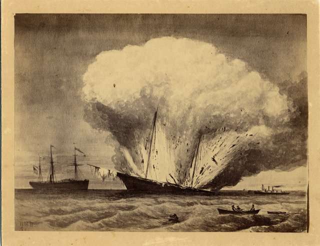 U.S.S. Caleb Cushing, destroyed by Confederate Rebels in Portland, 1863. Source: Maine Historical Society.