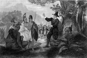 John Eliot praying with the Wampanoag Indians