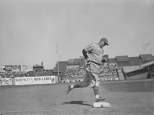 Gabby Hartnett rounds third after hitting a home run at Braves field. Photo courtesy Boston Public Library, Leslie Jones Collection. 