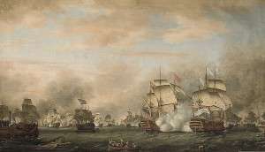 HMS Barfleur (left) fights the French ship Ville de Paris in the Battle of the Saintes.