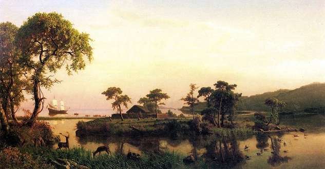'Gosnold at Cuttyhunk, 1602' by Albert Bierstadt, 1858 