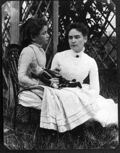 Helen Keller with Annie Sullivan on vacation on Cape Cod, 1888