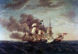 The battle between the USS Constitution vs HMS Guerriere, by Michel Felice Corne