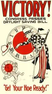 Poster celebrating Congress enacting daylight saving time in 1918.
