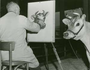 Elsie the Cow has her portrait made at the 1939 World's Fair (New York Public Library)