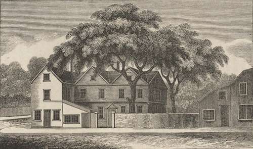 Illustration of The Liberty Tree in Boston, 1825. From A History of Boston, the metropolis of Massachusetts, from its origin to the present period, by Caleb H. Snow.