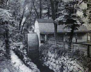 Gristmill built by John Winthrop the Younger in New London as it looked in the 20th century.
