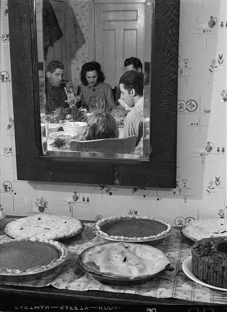 Pumpkin pies and Thanksgiving dinner at the home of Mr. Timothy Levy Crouch, a Rogerine Quaker living in Ledyard, Connecticut. Photo by Jack Delano, 1940. Photo courtesy Library of Congress. 