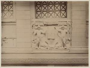 Plaster cast of Gaudens' marble group holding library seal. Image courtesy Boston Public Library.