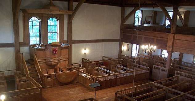 The Old Ship Church in Hingham, Mass., didn't have a stove until 1822. Photo courtesy Library of Congress. 