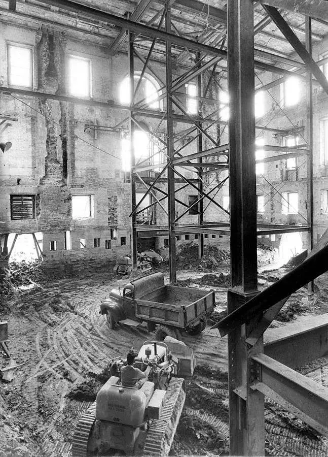 Inside the White House during renovation. Truman wrote it was just a shell. Courtesy National Park Service.