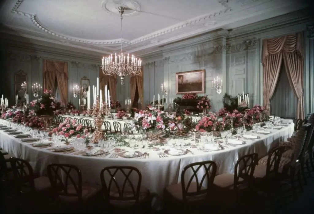 The celadon green walls of the State Dining Room. 