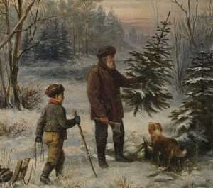 A German father and son collecting a tree, painting by Franz Krüger 