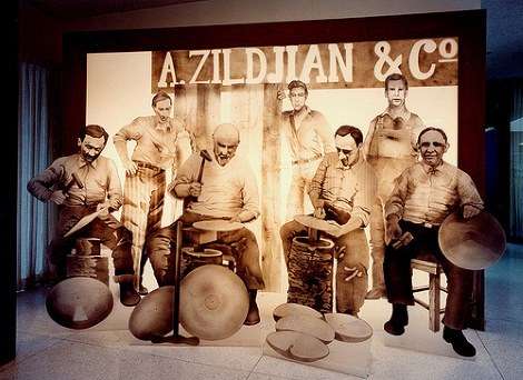 Display of cymbal makers in the Zildjian corporate lobby
